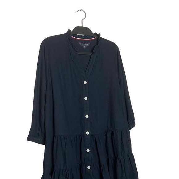 Tommy Hilfiger Size Small Linen Ruffle Preppy Lagenlook Beachy Nautical Dress - Picture 2 of 6